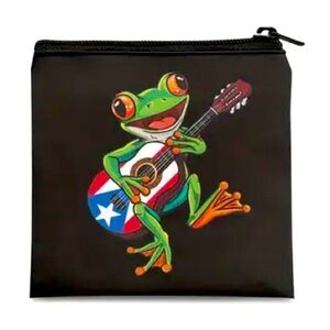 Puerto Rico Coqui w Flag Guitar Travel Organizer Cosmetic Coin Bag, Sm